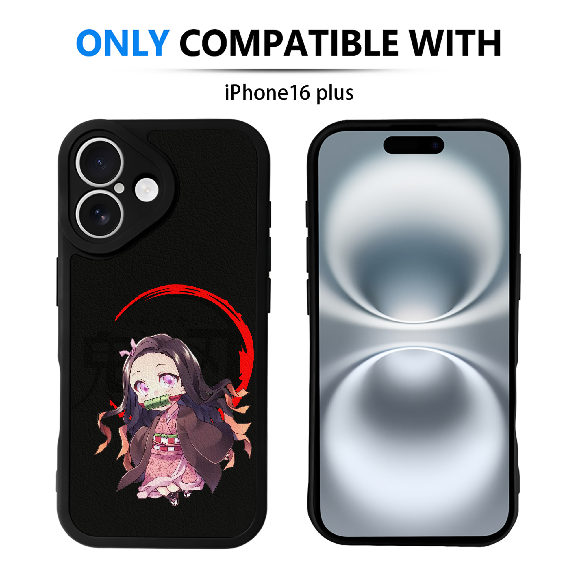 （画像用） 鬼滅の刃（きめつのやいば）竈門 禰󠄀豆子／かまど ねずこ Kamado Nezuko 【iPhone 16シリーズ対応】シリコンスマホケース（レザー調） 材質：シリコン